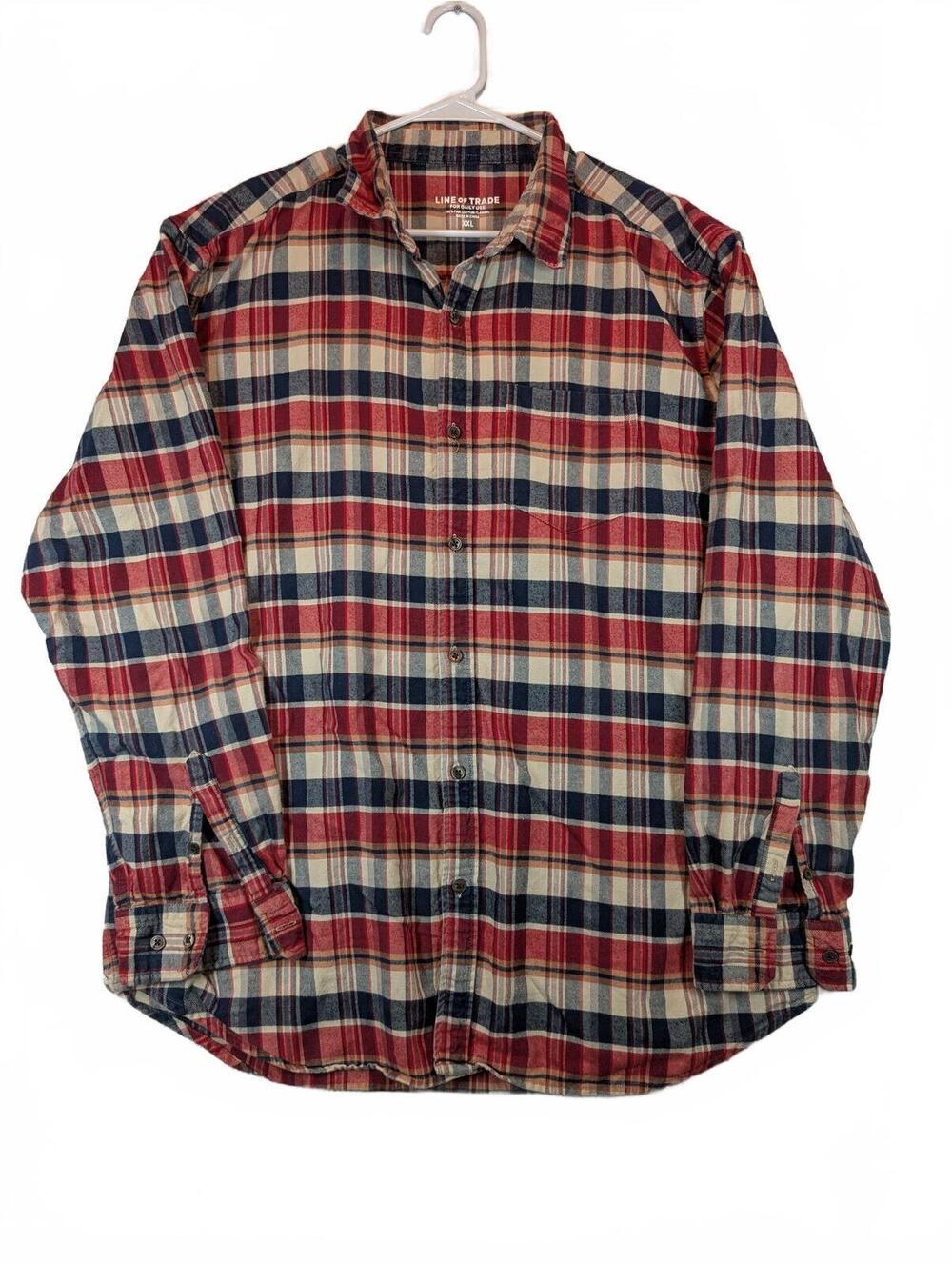 Line Of Trade Plaid Flannel Button-Up Cotton Workwear Pocket Shirt Mens XXL